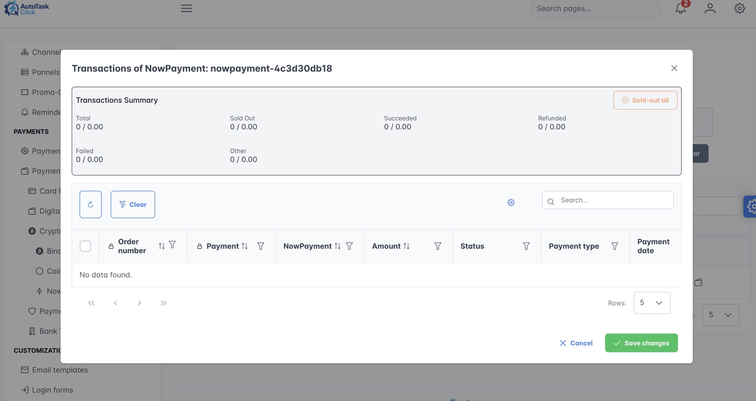 Payment account settings details