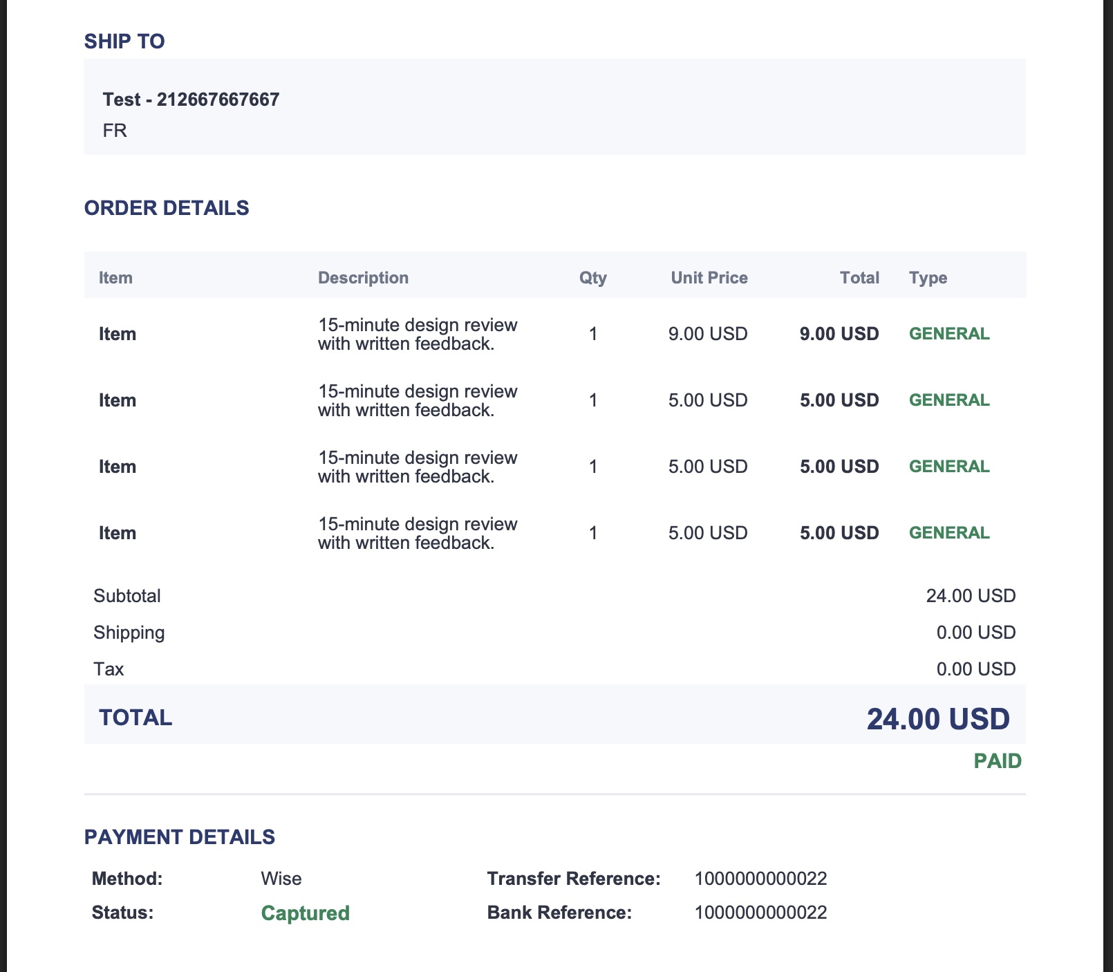 Legal receipt example