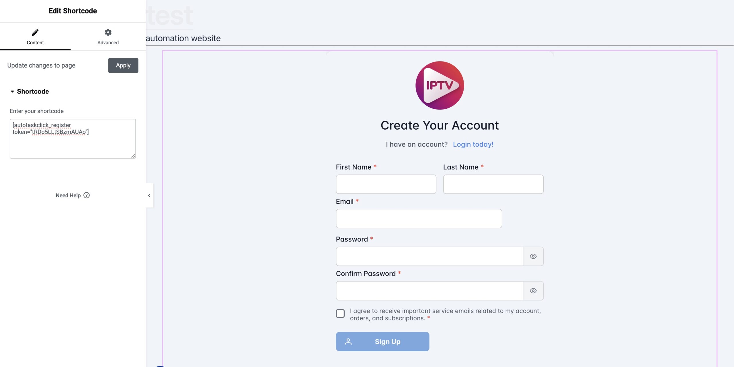 Shortcode integration in Elementor